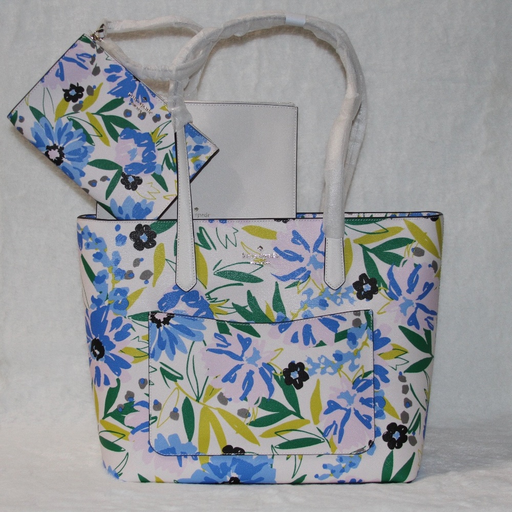 3 Pc Set Kate Spade Spring Floral Large Tote Bag